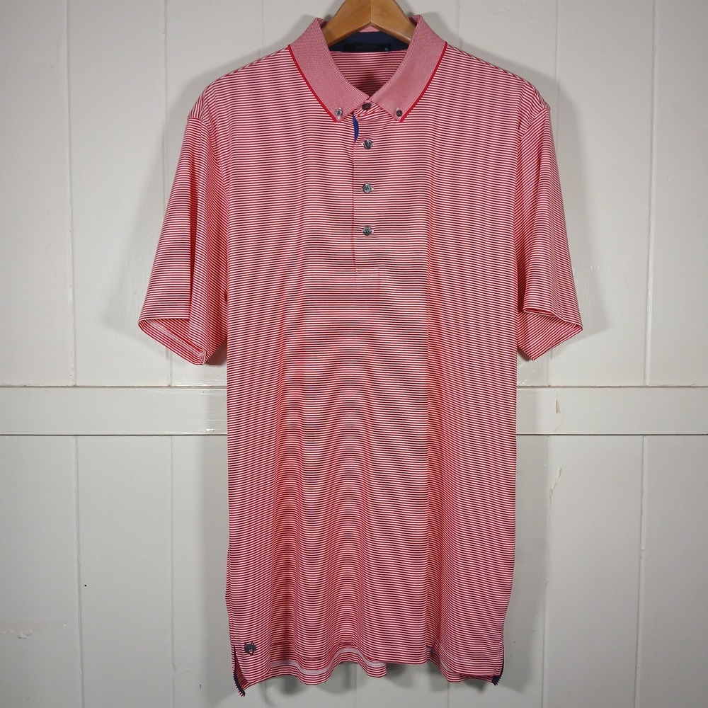New - Greyson Sahele Polo Shirt Mens XL Red Striped Performance Golf PSA1000